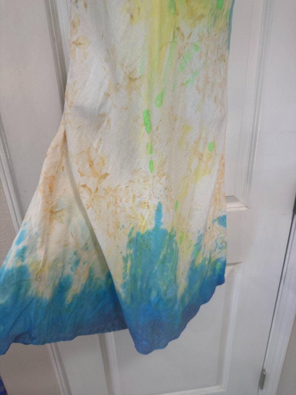 Abercrombie & Fitch Y2K 100% Linen Blue & Yellow Slip Dress Size Small Sundress - Picture 3 of 10